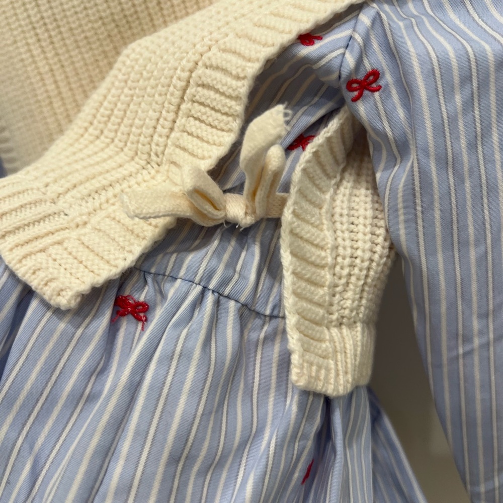 Zara Light Blue and Cream Kids Blouse with Knit Overlay - Picture 5 of 6